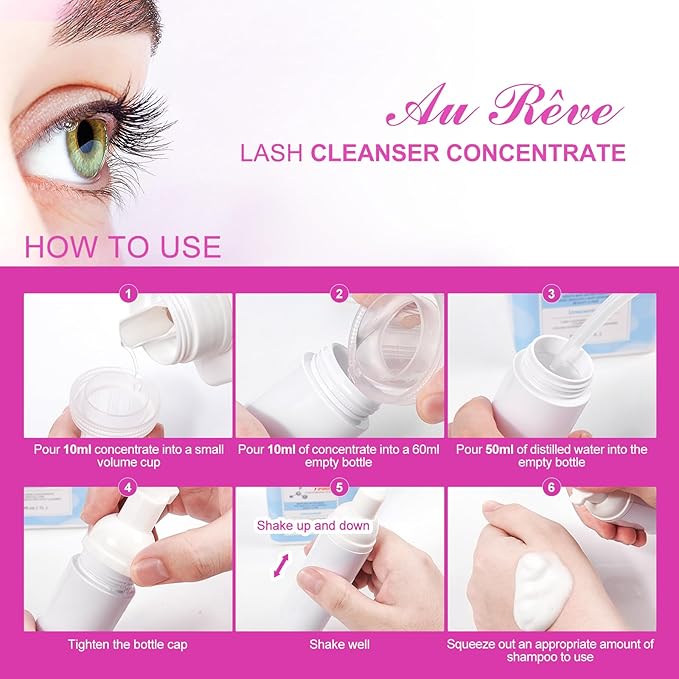 Lash Shampoo Concentrate 30ml Lash Cleanser Concentrate Add Hyaluronic Acid Oil-Free Lash Extension Shampoo Perfect for Salon,Cherry Blossom