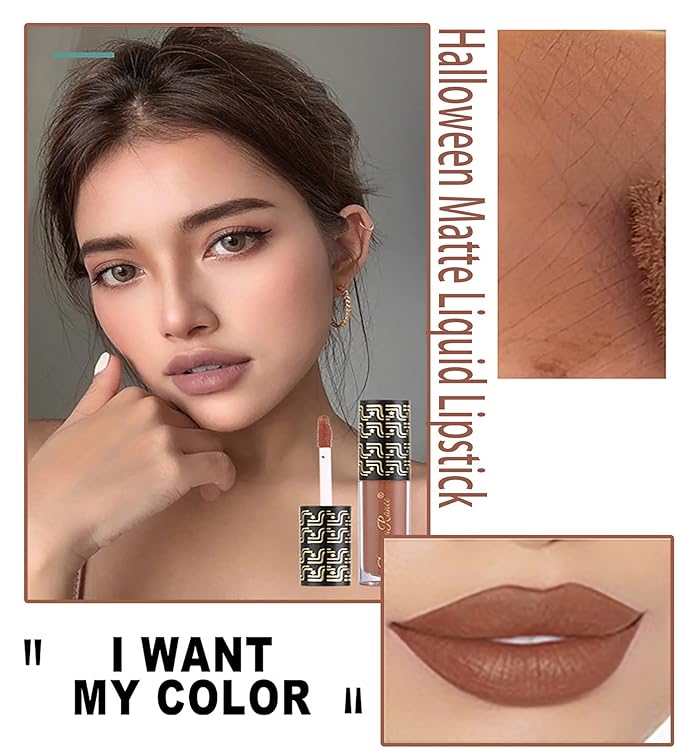 Matte Liquid Lipstick for Women, Warm Taupe Long Lasting Waterproof Lip Gloss, Non-Fading Nude/Purple Halloween Lipstick Lip Tint Makeup labiales mate 24 horas originales (#11 Warm Taupe)