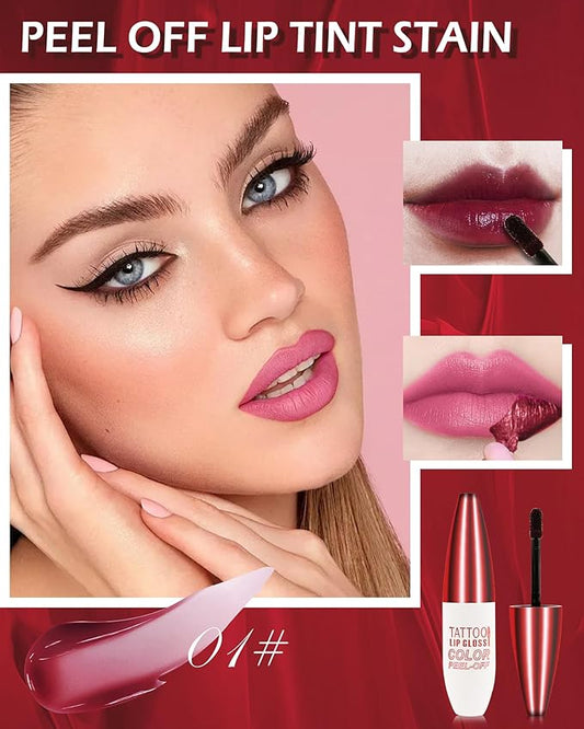 Peel Off Lip Stain - Pink Matte Lip Liner Stain Waterproof Long Lasting 24H, Highly Pigmented Lip Tattoo Peel Off Lip Tint Stain, Transfer-Proof and Non-Stick Cup, Liquid Lip Gloss Makeup for Women-01