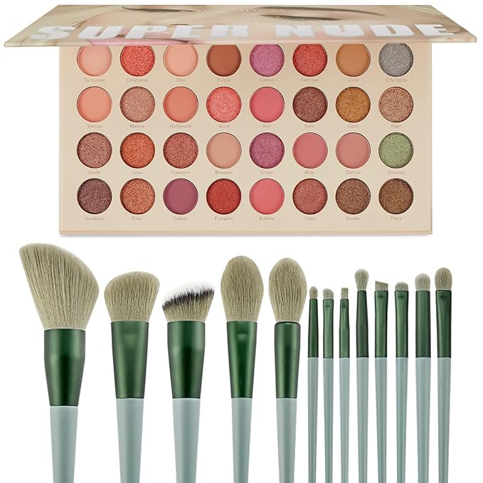 32 Colors Highly Pigmented Eyeshadow Palette with 13 pcs Makeup Brushes Set, Matte&Shimmer Long Lasting Waterproof Eyeshadow Palette,Makeup Gift Set for Women.