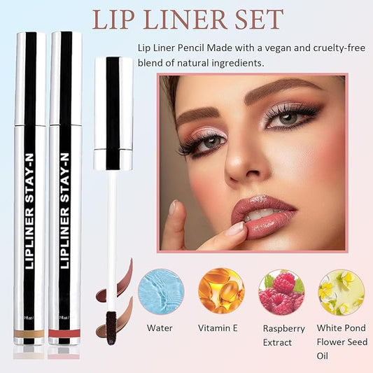 Lip Liner Stain Peel Off,Long Lasting Lip Stain Peel Off Waterproof Lip Tint Stain Non-Stick Cup Natural Lip Makeup (02#Cocoa+03#Rose)