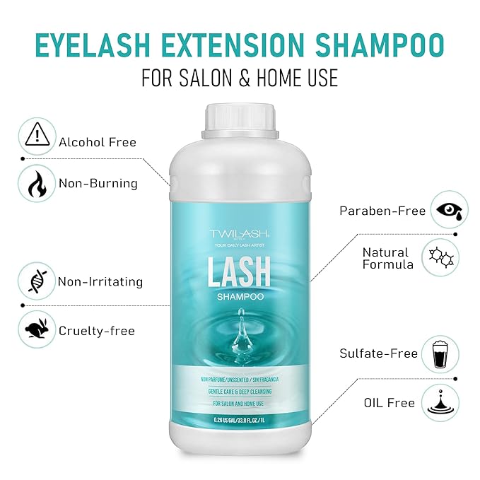 Lash Shampoo Bulk, Eyelash Cleanser for Extensions 1 Liter, Safe Makeup Remover, Non-irritating or Burning Formula Eyelid Foaming Cleanser for Professional Salon and Home Use (Unscented-1L)