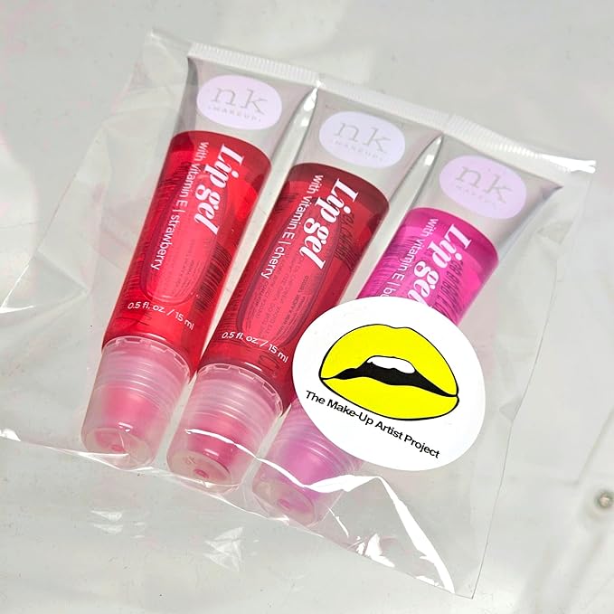 3 Pack Bundle of Assorted Lip Gels - Each set includes CHERRY, STRAWBERRY and BUBBLE GUM- Hydrating Lip Glosses to nourish your lips with Vitamin E, Super Glossy and Thick.