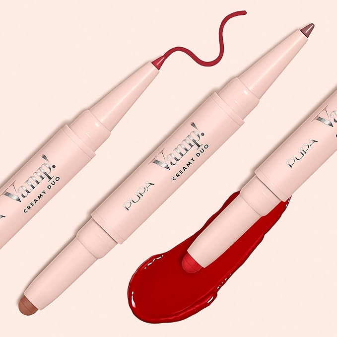 Pupa Milano Vamp! Creamy Duo, 002 Medium Nude, 1 Pc - 2 in 1 Lipstick and Lip Pencil - Long Lasting - Lightweight - No-Transfer - Smooth Texture - Highly Pigmented