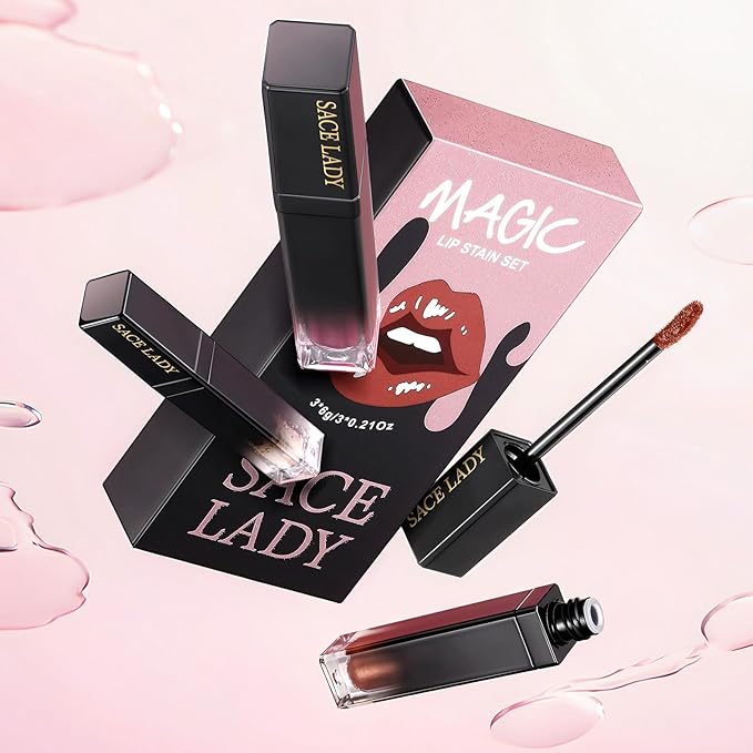 SACE LADY Lip Stain Set Peel Off, Long Lasting Waterproof Tinted Lip Gloss Shimmer Matte Finish, Transfer Proof Natural Liquid Lipsticks Stay All Day for Women