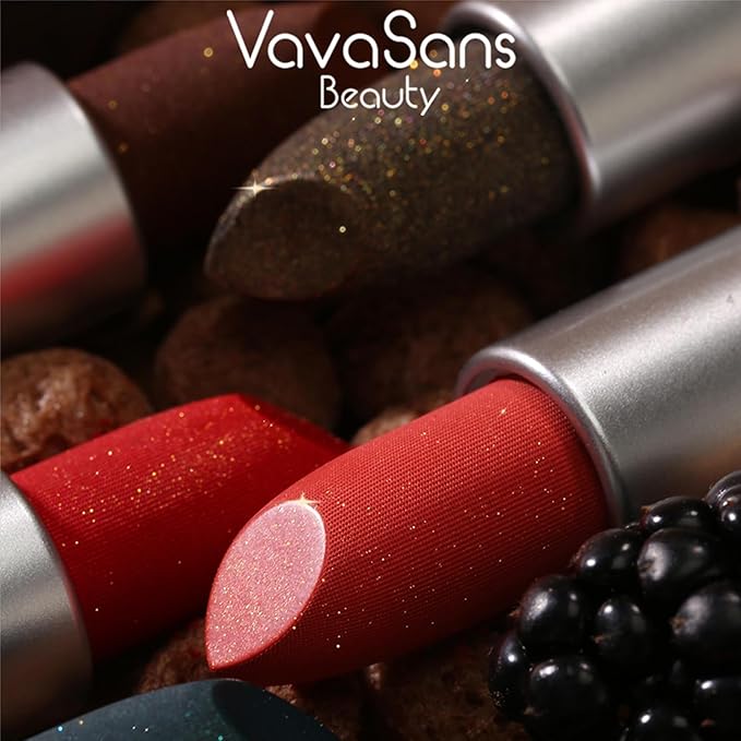 Vegan Glitter Lipstick Brownstone Shimmer Metallic Sparkling Dark Brown Shade Long Lasting Waterproof Non-Sticky Formula Diamond Shiny Highly Pigmented Lip Stick for Women