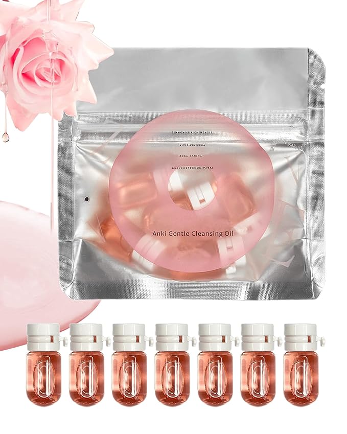 Makeup Remover Oil Portable Kit-7 Pcs Mini Travel Size Bottles Cleansing for Face,Gentle Facial Oil,Portable Skincare,Deep Cleaning without Clogging Pore,Residue-Free,for Oily & Combination skin(Pink)