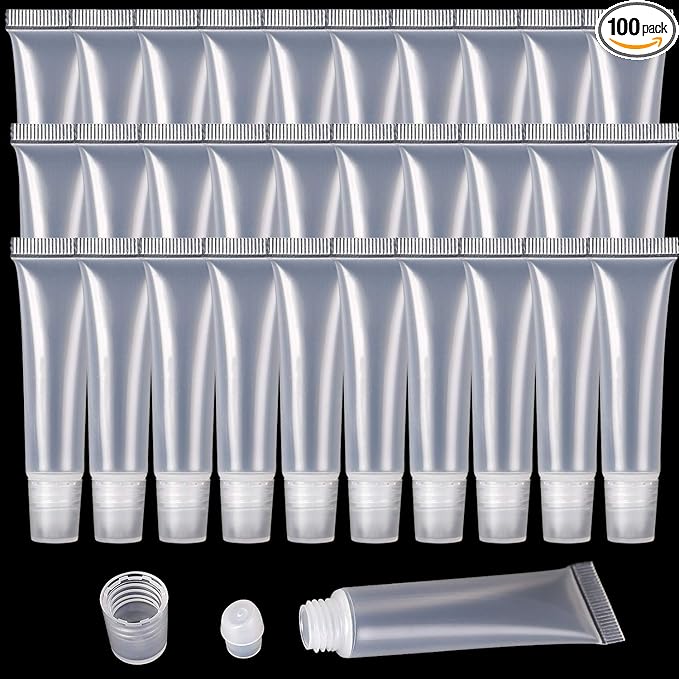 100 Pcs 10 ml Lip Gloss Balm Tubes Refillable Empty Tubes Clear Cosmetic Containers Soft Tube (10ML, 100)