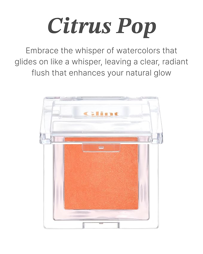 Glint Baked Blush (Citrus Pop, 0.08oz) - Long-Lasting, All-Day Face Blush Powder for a Natural Look. Korean Skin Care, Korean Makeup. Blendable Color for Eyes, Cheeks & Body.