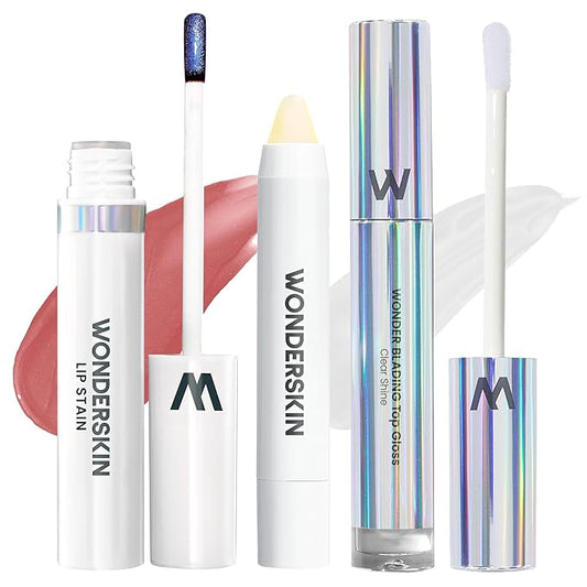 Wonderskin Lip Stain Peel Off Masque (Whimsical), with Lip Scrub and Clear Lip Gloss