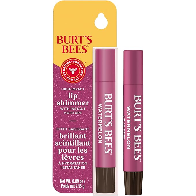 Burt's Bees Shimmer Lip Tint, Tinted Lip Balm Stick, Moisturizing for All Day Hydration with Natural Glowy Pigmented Finish & Buildable Color, Watermelon, 1 Tube, 0.09 oz.