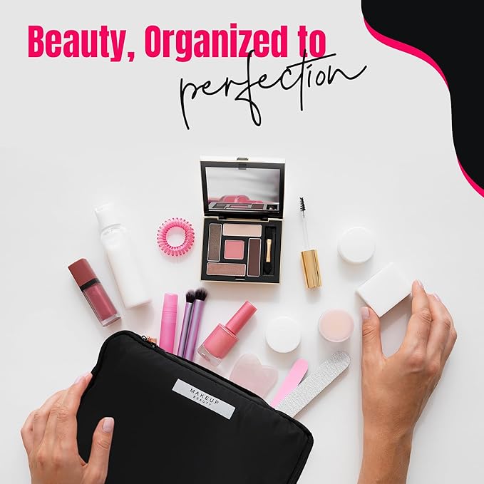 23-Piece All-in-One Makeup & Skincare Gift Set - Black Cosmetic Bag, LED Makeup Mirror, 10 Brush Set, Hair & Spa Accessories - Perfect Teen Gifts, Christmas & Holiday Presents (Black Makeup Set)