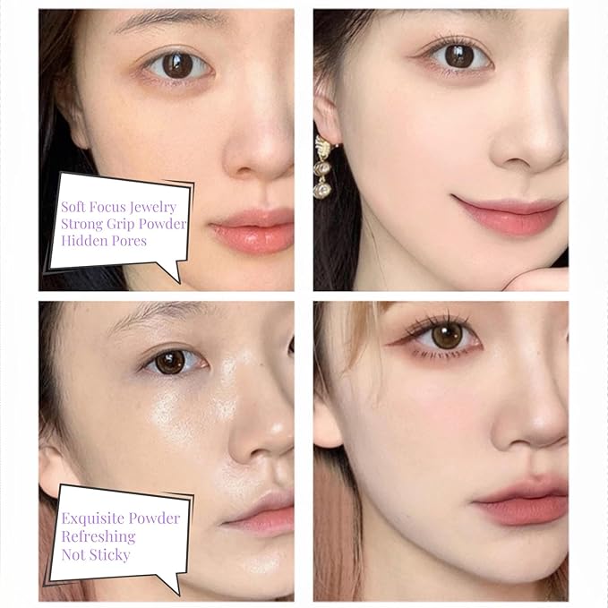 Jelly Setting Powder Oil Control Purple Blur Pressed Powder Silky Touch Soft-Focus Setting Balm, Blemish Covering Powder Jelly Tone-Up Powder Long-Lasting Waterproof