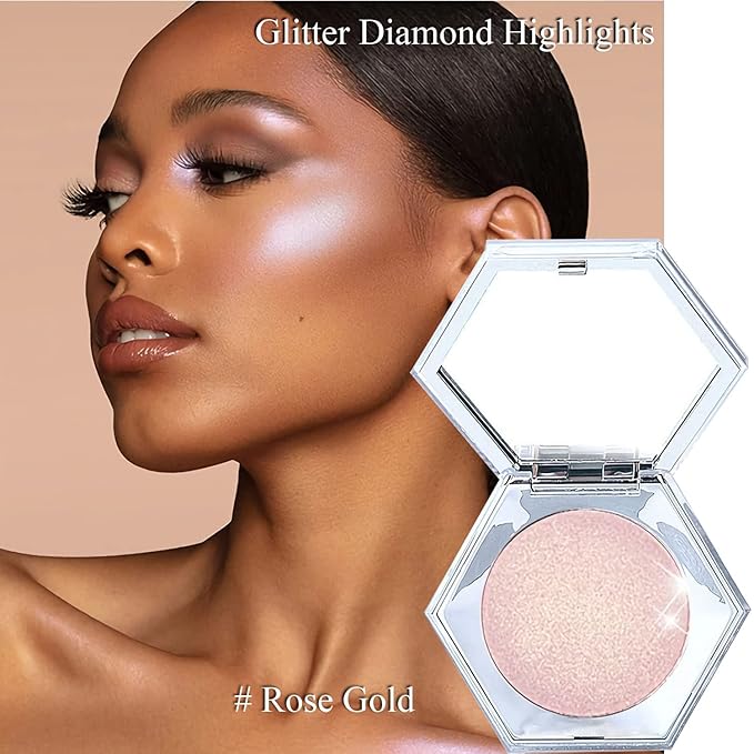 Shimmer Cream Highlighter Palette, Rose Gold, Glitter/Shimmery Finish, Long Lasting Waterproof Facial Cosmetic, Cruelty Free, 2.0 Fl Oz, 1 Unit