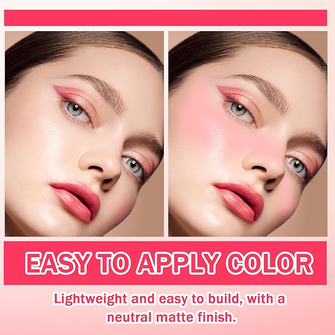 2PCS Powder Blush Palette, 4 Colors Pink Blush for Cheeks,Matte Highly Pigmented Contour Palette with Brush,Long-Lasting Waterproofing Makeup Palette for Face Makeup