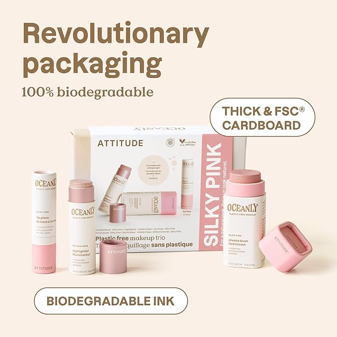 ATTITUDE Silky Pink Makeup Box Set, EWG Verified, Titanium Dioxide-Free, Plastic-free, Plant and Mineral-Based Ingredients, Vegan and Cruelty-free Beauty Products, Set of 3 Makeup Sticks
