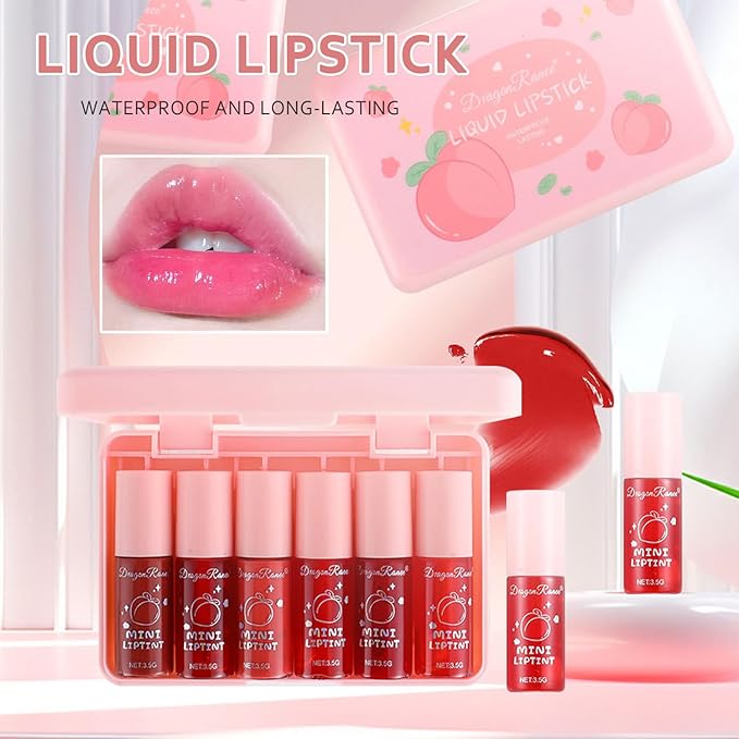 6 Colors Liquid Tint Stain,Korean Lip Gloss Moisturizing Natural,Multi-Use Lip and Cheek Tint Stain,Long-Lasting & Non-Stick Cup,Vivid Color