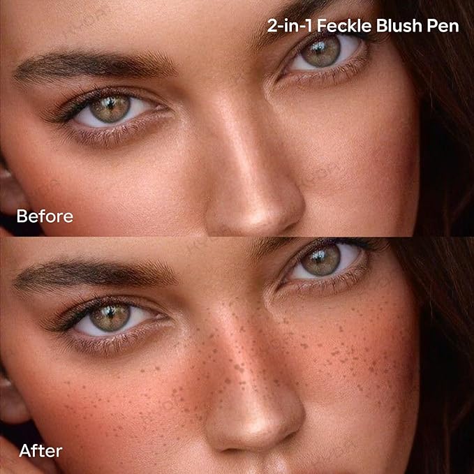 KYDA Freckle Blush Pen, Dark Brown Liquid Freckle + Coral Orange Blush Duo, Lasting Freckles Colors for Summer Sunkissed-look, Natural Lifelike Freckles Pen