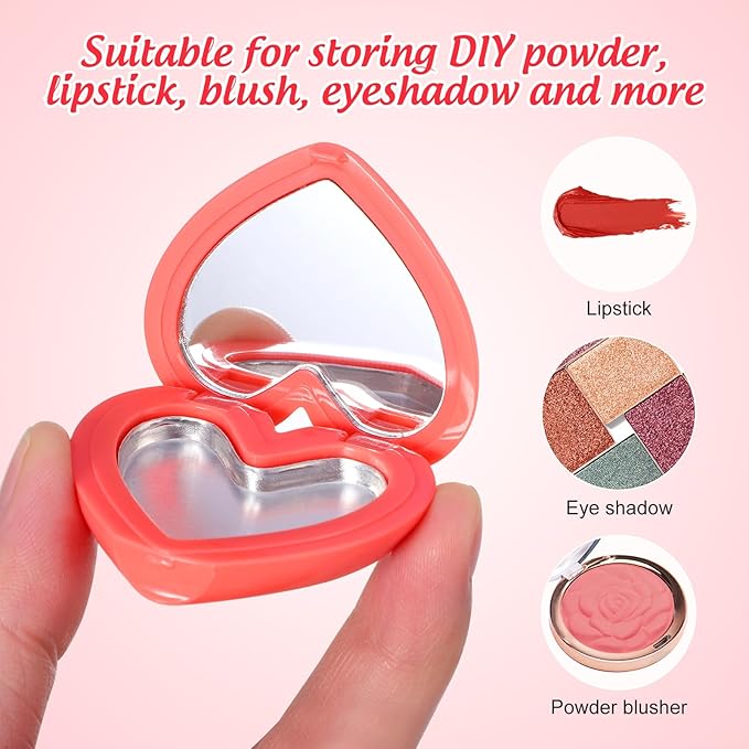 ABOOFAN 4Pcs Empty Heart Shape Eyeshadow Lipstick Palette Makeup Palette with Mirror Empty Makeup Containers for Young Teens, Girls or Women Valentines Present