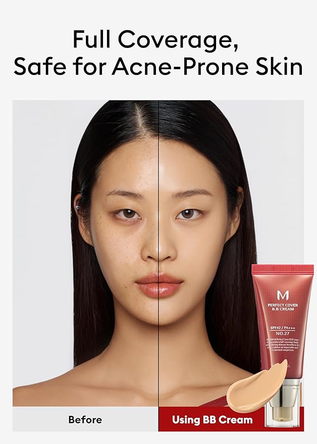 MISSHA M Perfect Cover BB Cream No.27 Honey Beige - Medium with Neutral/Warm Undertone SPF 42 PA +++ 1.69 Fl Oz - Tinted Moisturizer with SPF
