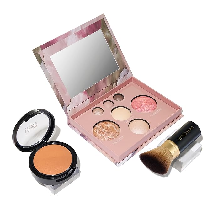 LAURA GELLER NEW YORK Baked Starter Kit - Full Coverage: Double Take Powder Foundation, Tan + Best of the Best Face Palette + Retractable Angled Kabuki Brush