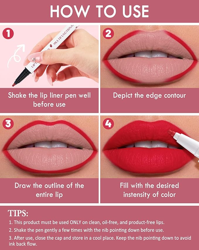 Lip Liner Stain Pen-Pink Matte Waterproof Liquid Lipstick & Lip Liner Pencil, Long Lasting Smudge-Proof Non-Stick Cup Lip Tint Stain, Color Stay All Day, Lipstain Makeup Gift For Women-02#Pink