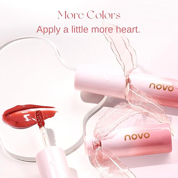 Novo Glassy Lip Stain - Hydrating Non-Sticky Shine, Long-Lasting, Moisturizing Formula for a Natural Look, Keeps Lips Vibrant & Soft All Day, Available in 02# Strawberry Iced Tea & 716# Apricot Orange