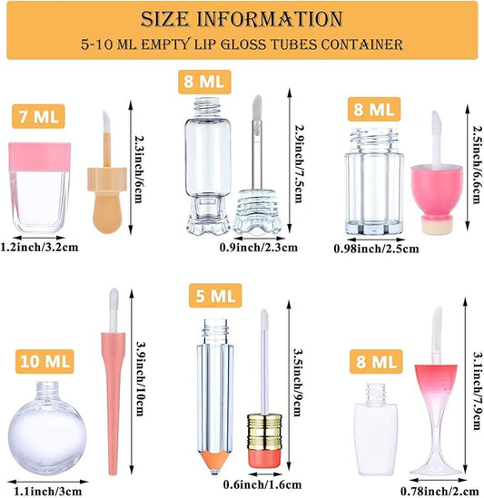 30 Pcs Cute Empty Lip Gloss Tubes, 6 Styles Lip Glaze Tubes Novelty Red Wine Glass Lip Oil Bottles Empty Lip,Refillable Lip Balm Containers for Women Girls DIY(5/8/10ML)
