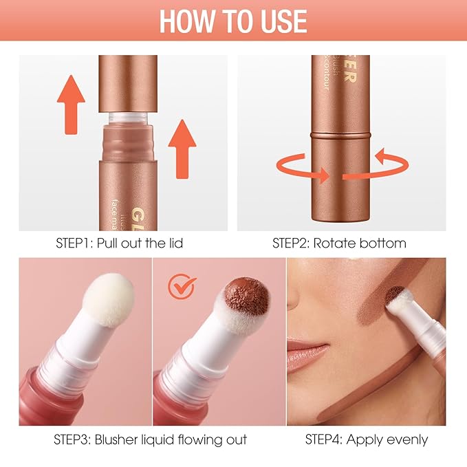 Blush Stick,Liquid Blush Stick,Silky Smooth Creamy Formula,Lightweight Blendable Blush Rouge Stick,Naturally Sculpted Look Professional Beauty Makeup Blush (03/04/05/06)