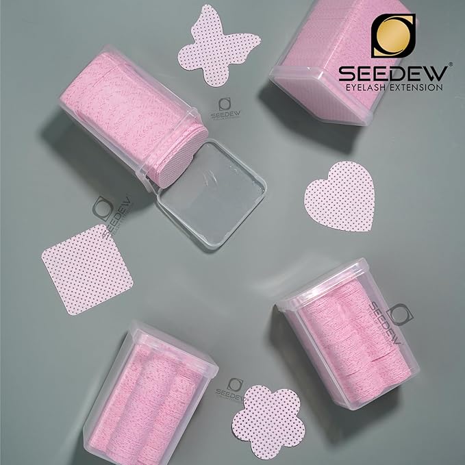 200 Pieces Pink Lash Glue Wipes, Nail Wipes, Flower Shape Lint Free Magic Wiper Cloth, Lash Extension Supplies (1 Box) (Simple Packaging)-(Pink Flower Shape)