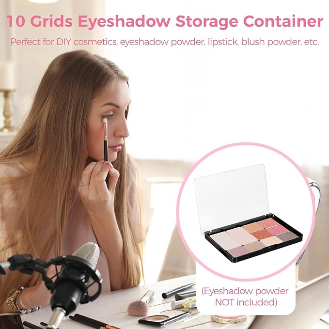 4 Pcs Adsorptive Makeup Palettes, Empty Eyeshadow Organizer with Clear Lid, 10 Grids Eyeshadow Tray with Removable Square Metal Pans for Lipstick Blush Powder (Not Included Eyeshadow Powder)