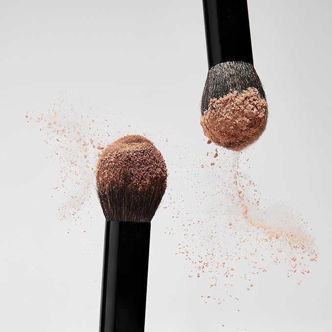 Saie Face Powder Duo, Medium - The Fluffy Brush, Soft, Multi-Use Targeted Powder Brush With Tapered Tip & Airset Radiant Loose Setting Powder, Translucent Medium (0.14 oz) - Vegan, Cruelty-Fee