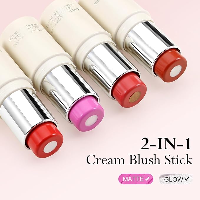 Boobeen Cream Blush Stick for Cheek and Lips, Soft and Blendable Natural Flush, Long-Lasting Dewy Blusher Makeup, Multi-Use Blush, Buildable Glow for Face