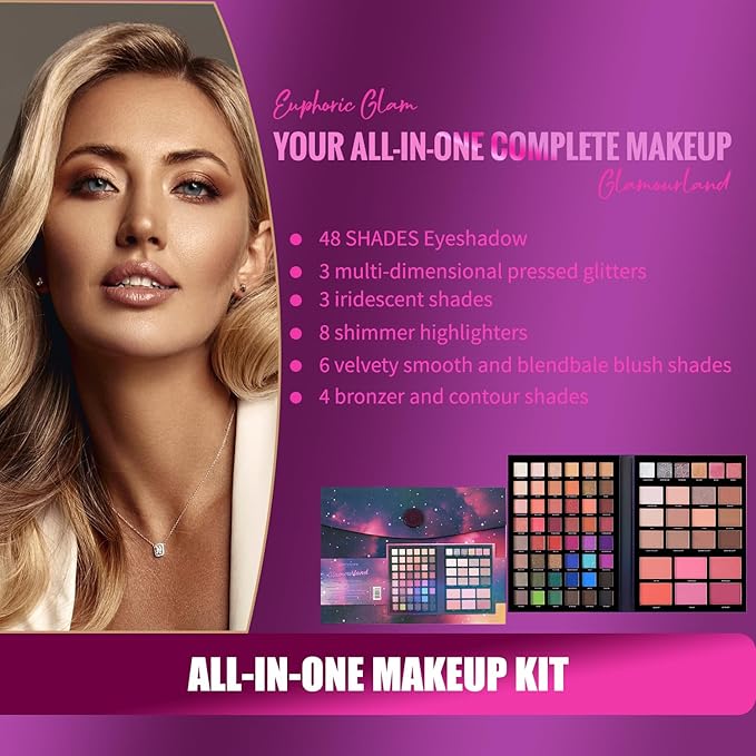 Profusion Cosmetics Euphoric Glam Glamourland 72 Piece Portfolio, Dazzle and Shine's Glamourland with Your Ultimate 72 Piece Holiday Makeup Set, Sparkle All Season With Essential Makeup Tools