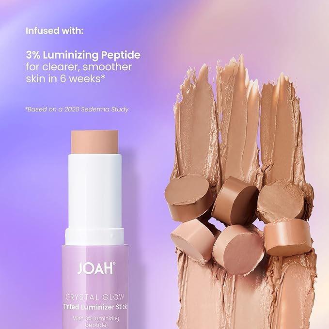 JOAH Crystal Glow Tinted Luminizer Stick, Multitasking Korean Makeup Highlighter and Bronzer Stick, Customizable Formula for a Natural Glow, Peptide Infused, Medium with Warm Undertones