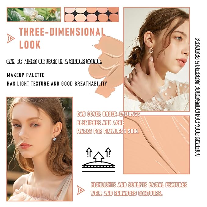 15 Colors Concealer Makeup Palette,Color Corrector Cream Contour Makeup Palette,Full Coverage Face Contouring Foundation,Color Correcting Concealer Palette with Foundation Brush