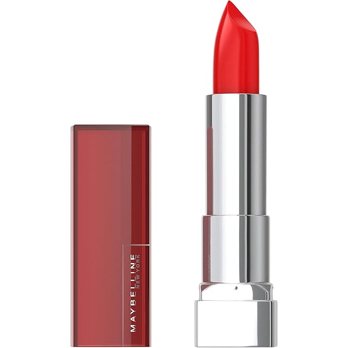 Maybelline Color Sensational Lipstick, Lip Makeup, Cream Finish, Hydrating Lipstick, Nude, Pink, Red, Plum Lip Color, On Fire Red, 0.15 oz; (Packaging May Vary)