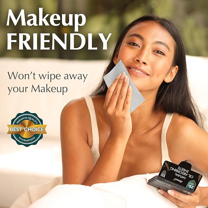 Natural Oil Blotting Sheets for Face with Bamboo Charcoal - 25% Larger - 6pk/600 Makeup Friendly Blotting Papers - Easy Dispensing Oil Absorbing Sheets for Face