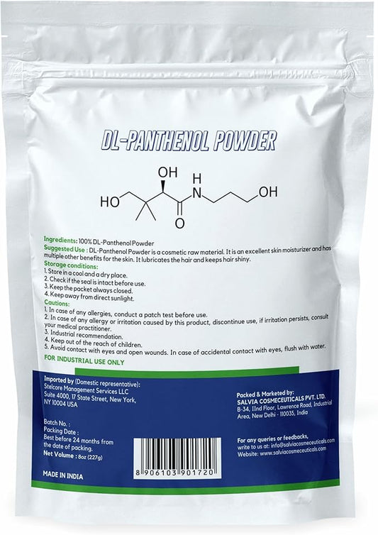 DL-Panthenol Powder - Provitamin B5 Powder for Cosmetics, DIY, Hair & Skin Care - 8 oz / 227 gm (8 Oz)