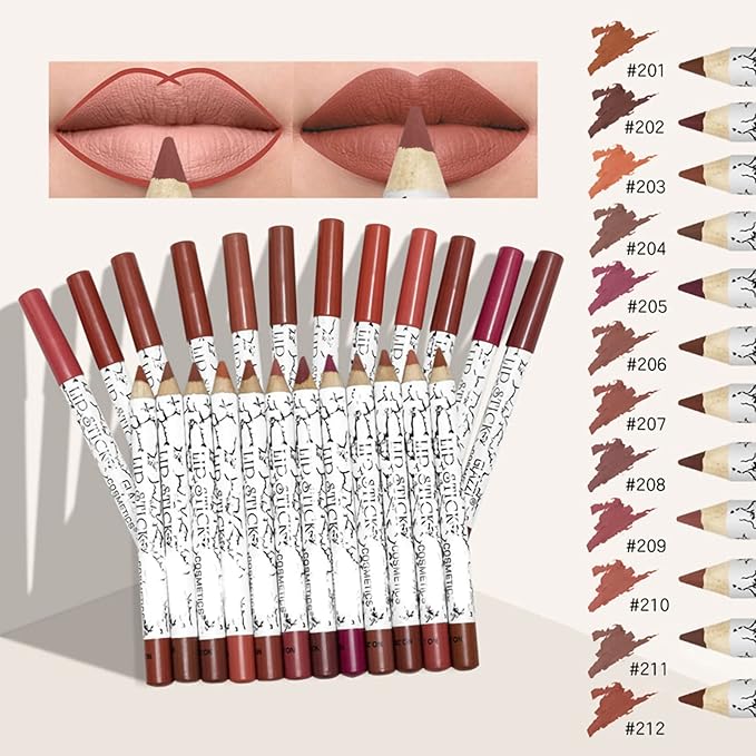 Matte Lip Liner Pencil, Professional Long Lasting Lip Liner Pencil Lip Liners, Pack of 12