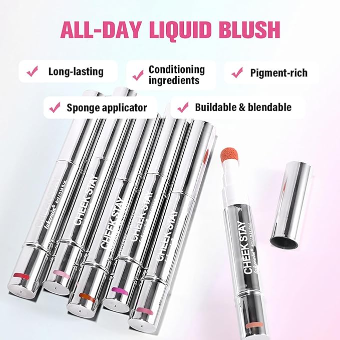 2pcs Liquid Blush for Cheeks, Buildable Liquid Blush Stick Set, Silky Smooth Creamy Formula, High Pigment, Lightweight Blush Rouge Stick