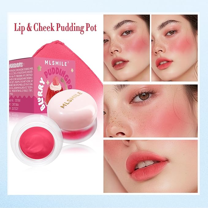 Lip and Cheek Blurring Pudding Pot, Blurry Pudding Pot, Buildable and Lightweight, Multi-Purpose Blurring and Mousselike Pudding Pots for Lips and Cheek(Meet)