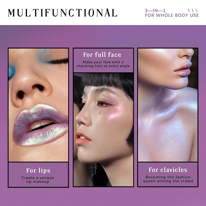 Glitter Chameleon Liquid Lipsticks, Diamond Shimmer Glow Metallic Lip Gloss, Long Lasting Waterproof Shiny Glimmer Sparkly Lipstick for Women Girls Face Eye Glow Christmas Party Makeup Gift 4#