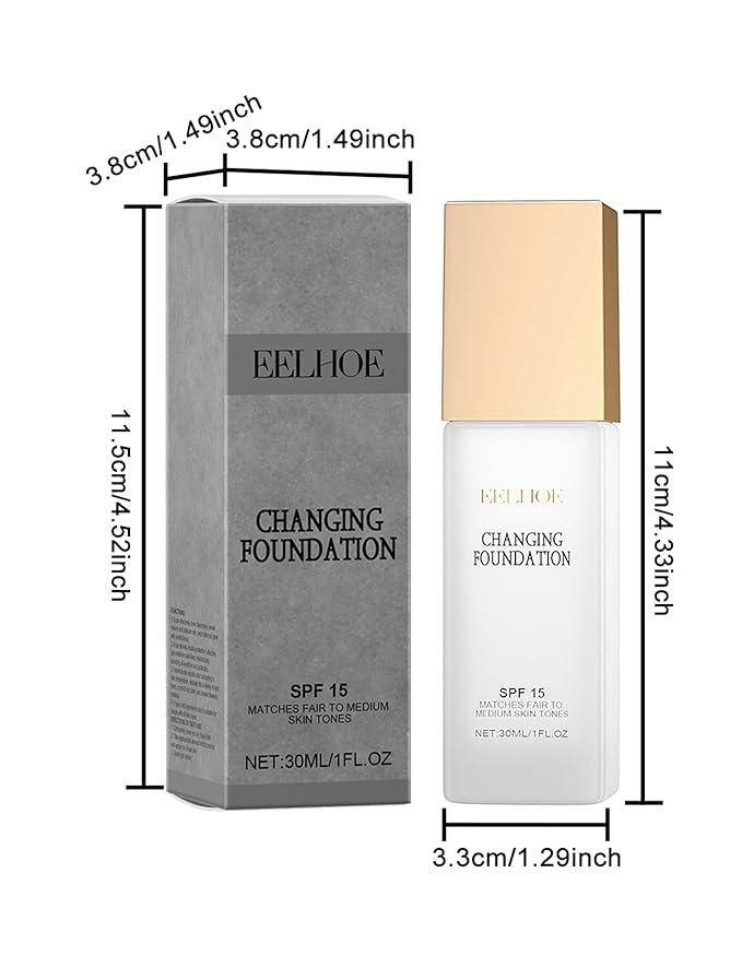 Erinde Color Changing Foundation Makeup, Liquid Foundation Moisturizing BB Cream Makeup Base, Improves Uneven Skin Tone, Blendable, Lightweight, Medium Coverage, Vegan & Cruelty-Free, 1 Fl Oz