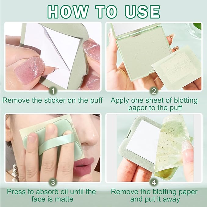 CAHIUYOA Oil Blotting Sheets for Face 100 Counts, Oil Absorbing Sheets, Blotting Papers for Oily Skin With Mirror Case and Makeup Puff