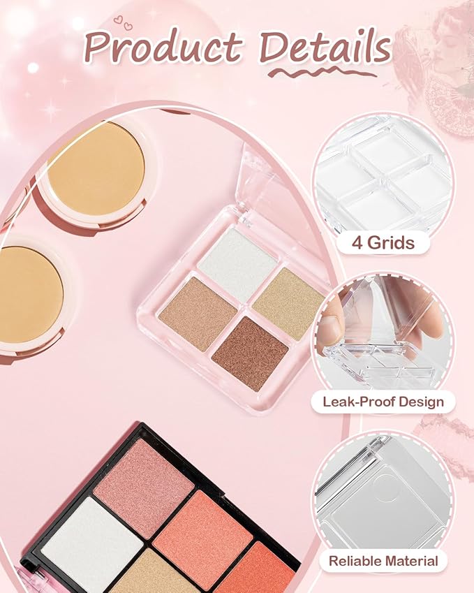 EORTA 12 Pieces Empty Makeup Palettes Box 4 Grids Eyeshadow Pigment Tray Women Refillable eyeshadow Lipstick Blush Highlighters Container Clear Square Pans for Lip Eyeshadow Paints