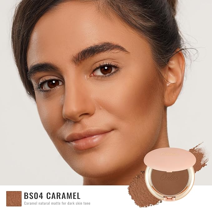 Oulac Matte Bronzer Powder Face Makeup Compact - Natural Sun Kissed Finish, Highlighter Bronzer Blush, Contour Powder, Soft Touch Texture, Vegan & Cruelty-Free BS04, 【BS04 Caramel】