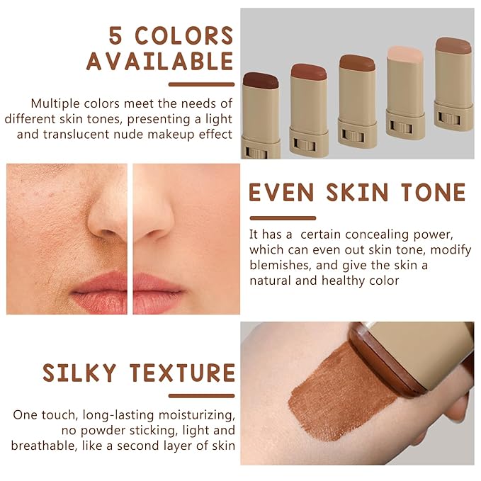 2Pcs Foundation Stick Beauty Balm Serum Boosted Skin Tint, Solid Tinted Moisturizing Serum Contour Stick Foundation Face for Women, Hydrates, Natural Finish Makeup (#1, 1)