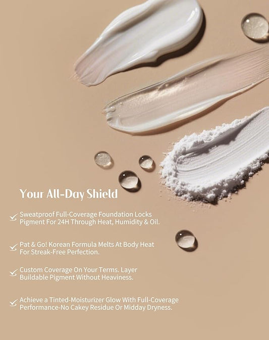 Tinted Moisture Foundation Balm, All-Day Wear Full Coverage Foundation, Hydrating & Weightless, Sweatproof & Humidity-Resistant, Buildable Natural Finish, Vegan Korean Makeup