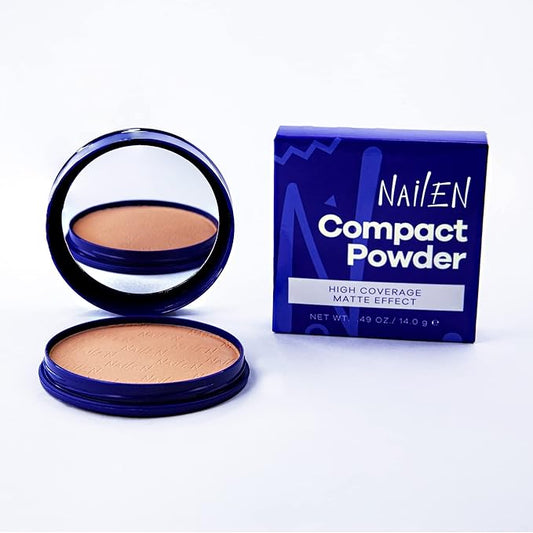Nailen Compact Makeup Setting Powder Foundation with Matte Finish, Shine Control, Full Coverage - Ideal for All Skin Types & Poreless Smooth Face Look - Tone 5, (1 Count)